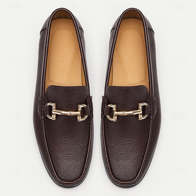 Men's Premium Cowhide Leather Loafers – Classic Slip-On Dress Shoes with Metal Bit Decor for Formal and Casual Wear4