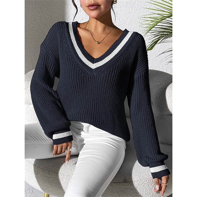 Women's Sweater Casual Soft Pure Color Crochet V Neck Knitted Long Sleeve Regular Tops Knit Outdoor Daily Weekend White Pink Fall Winter3