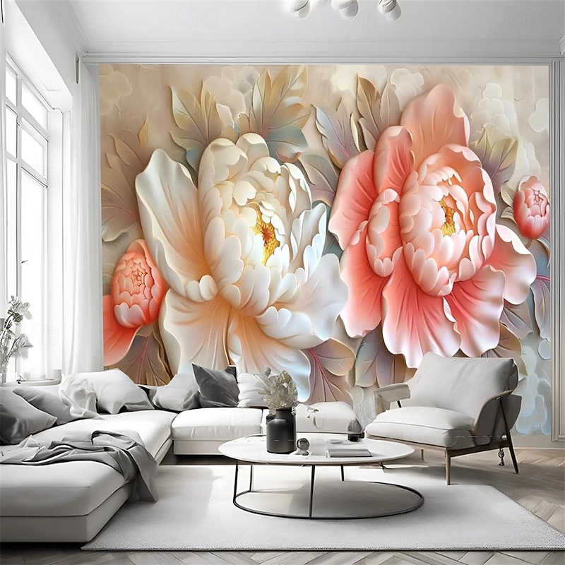 Floral 3D Traditional Chinese Painting Home Decoration Floral Classic Wall Covering, Canvas PVC / Vinyl Material Adhesive required Mural, Room Wallcovering2