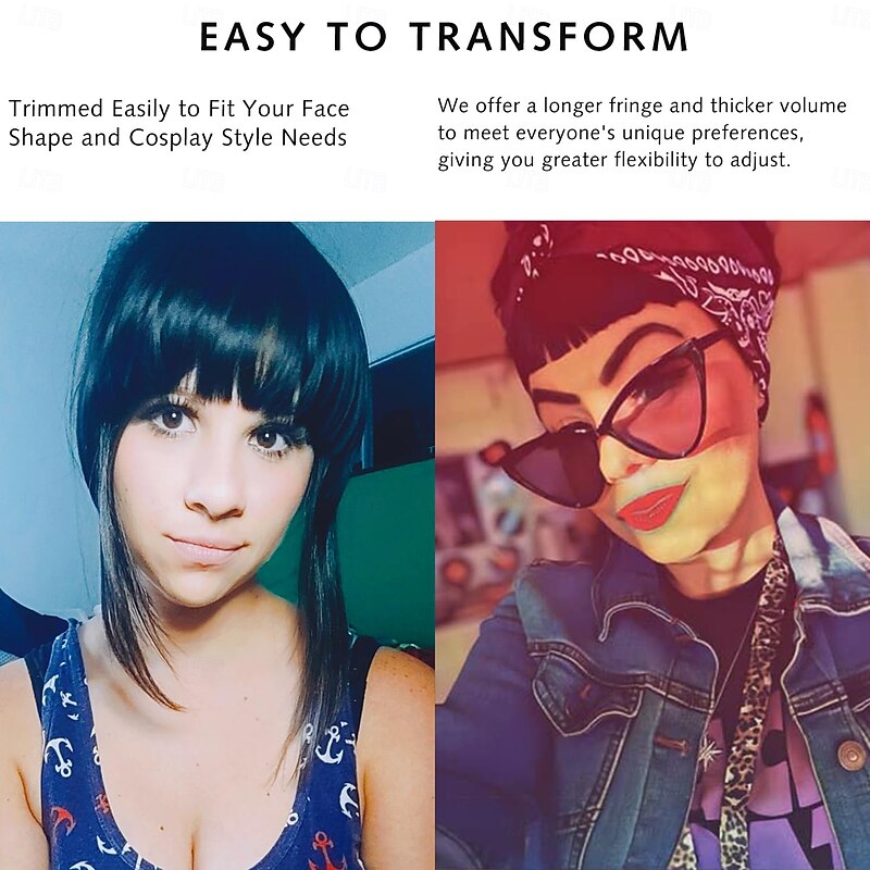 Bangs Hair Clip in Hair Extensions Flat Front Face Fringe Bangs with Temples Dark Brown Synthetic Hair Pieces for Women Thick Hair4