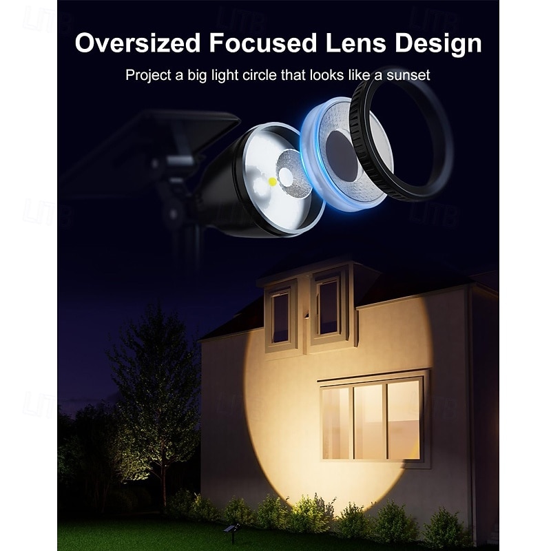 1/2pcs Outdoor Solar Powered Spot Lights Waterproof Bright LED Spotlights Outside Uplighting for Yard Flag Tree Lawn Garden Backyard House Driveway Super Focused Lens Spotlights Warm White4