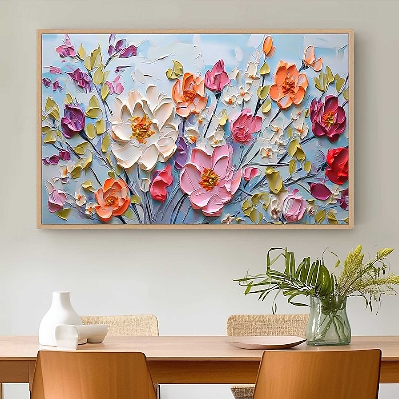 Handmade Hand Painted floral Oil Painting Wall Purole Flower Landscape Painting Home Decoration 3D Original Spiritual Flower Painting Wide Abstract White Floral Textured Wall Art Living Room Artwork2