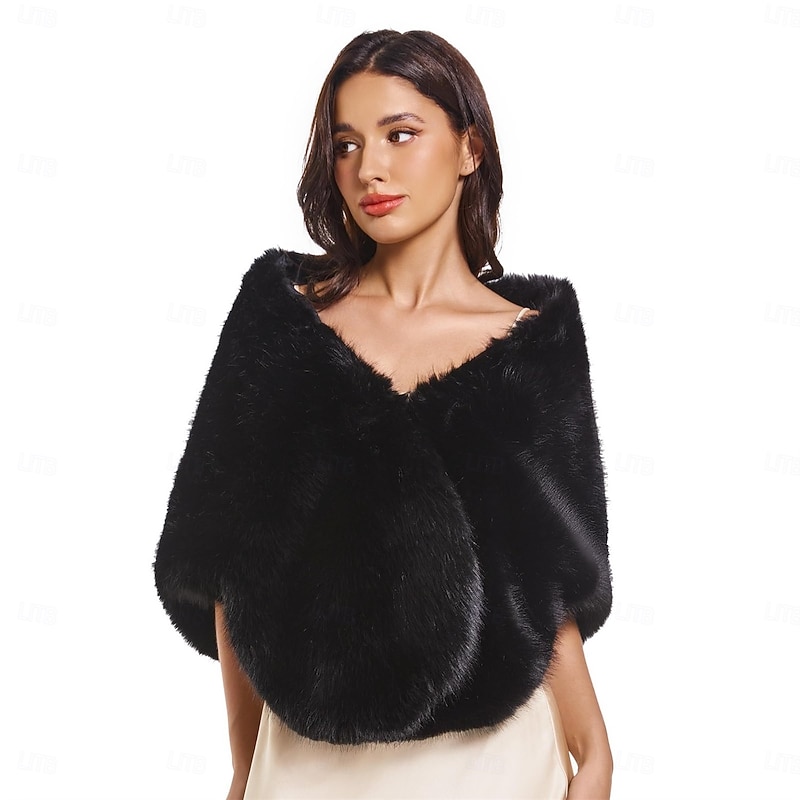 Faux Fur Wedding Shawl Wrap for Women Thick Scarf Winter Warm Outerwear Double Hook2