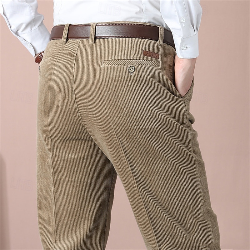 Men's Dress Pants Corduroy Pants Trousers Chinos Buttons Pocket Straight Leg Plain Comfort Formal Party Work Fashion Classic Style Dark Khaki Light Khaki Micro-elastic2