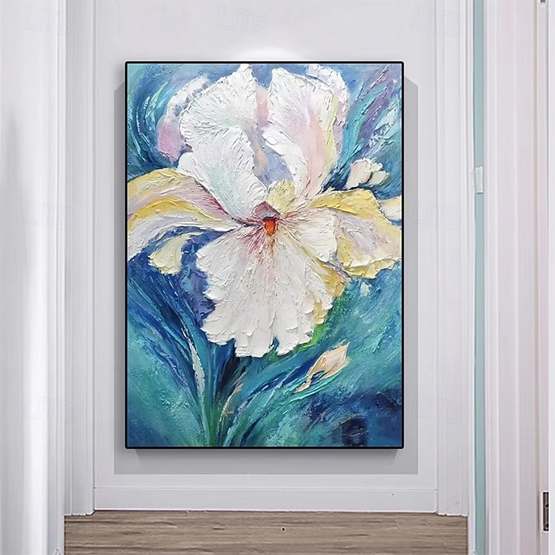 Handpaint Large Abstract Flower Painting On Canvas Blue Texture Painting Navy Pink Floral Painting Room Wall Art Home Decor For Living Room No Frame3
