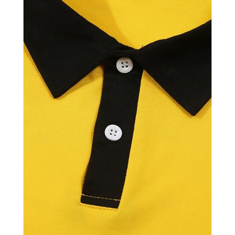 Men's Golf Shirt Golf Polos Shirts Work Casual Lapel Long Sleeve Basic Modern Color Block Patchwork Buttons Spring &  Fall Regular Fit Wine Black Yellow Navy Blue Golf Shirt4