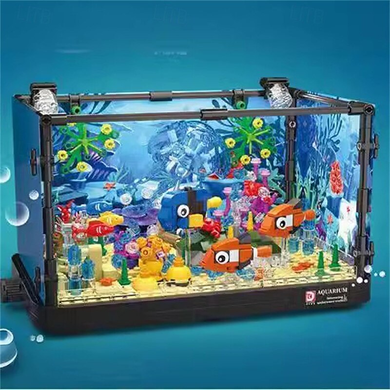 Fish Tank Building Block Lighting Aquarium Building Sets for Adults and Kids Including Ocean Jellyfish Turtle Animal Building Toys for Boys Age 8-12 725pcs/753pcs4
