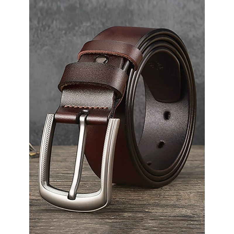 Men's Classic Leather Belt – Durable Brown and Black Belt with Metal Buckle for Casual and Formal Wear2