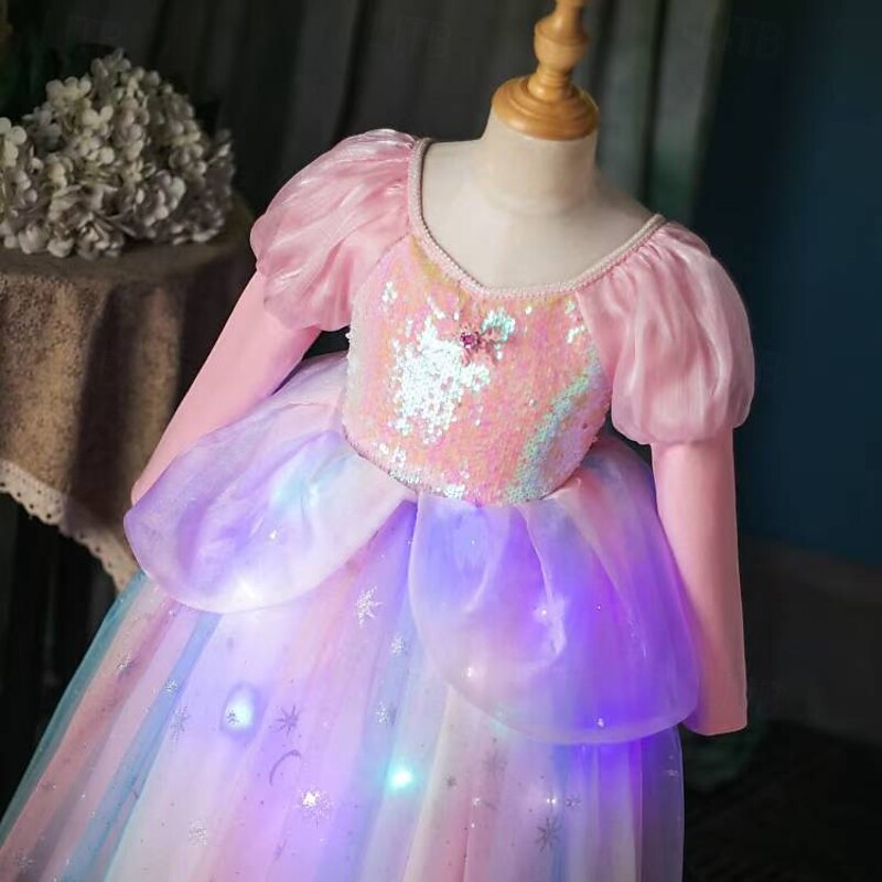 Fairytale Princess Peach Flower Girl Dress Theme Party Costume Tulle Dresses Dress Up Led Light Up Movie Cosplay for Girls' Kid's Christmas Carnival Children's Day Performance Birthday Party4