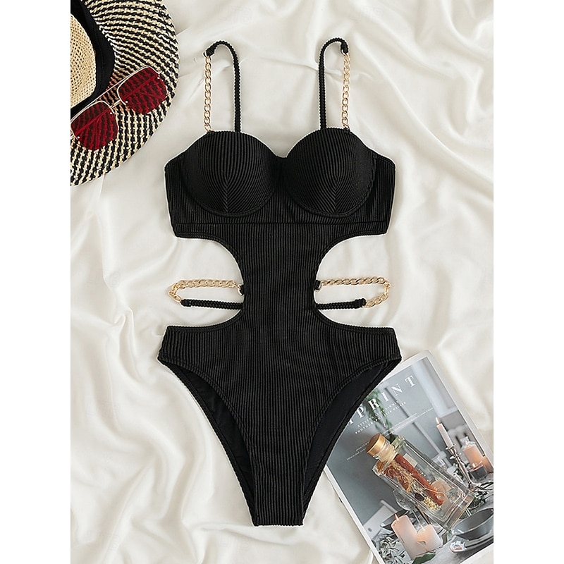 Women's Swimwear Bikini 2 Piece Cheeky Swimsuit Backless Slim Vacation Beach Wear Solid Color V Neck Sleeveless Bathing Suits3