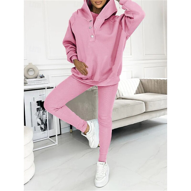 Women's 3pcs Loungewear Set Coordinated Hoodie with Shoulder Cut-Out and Joggers Pink Casual Sporty Outfit Elastic Fashionable Spring Autumn2