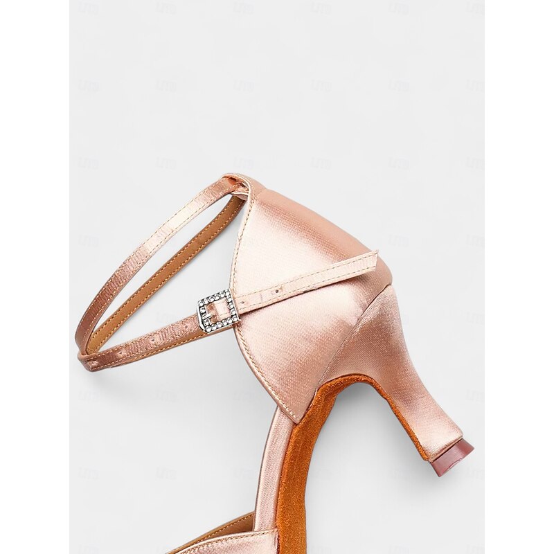 Women's Satin Dance Shoes with Soft Suede Sole - Rhinestone Buckle Latin Salsa Tango Heels4