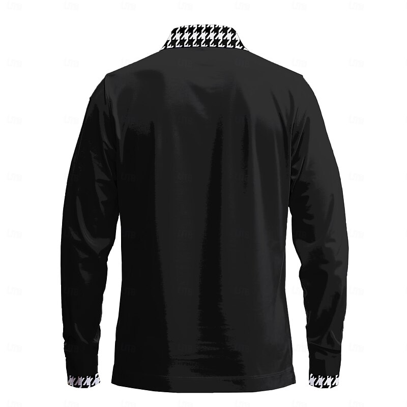 Men's Houndstooth Golf Polos Shirts Long Sleeve Polo Shirts Collar Business Casual Outdoor Street Dailywear Buttons 3D Print Spring Fall Winter Black2