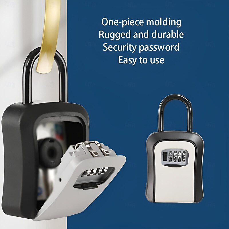 Key Storage Box Key Safe Key Lock Box Outdoor Waterproof 4-Digit Combination Key Storage Key Safe Outdoor Wall Mounted Hook