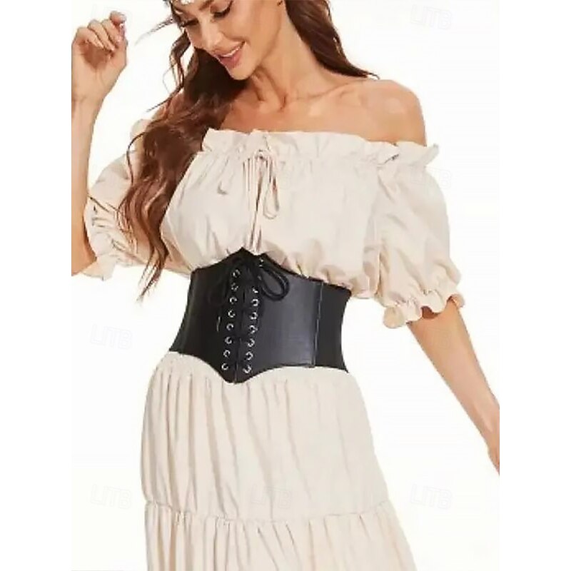 Women's Black Lace-Up Corset Belt with Red Floral Embroidery – Stylish Waist Cincher for Dresses and Blazers3