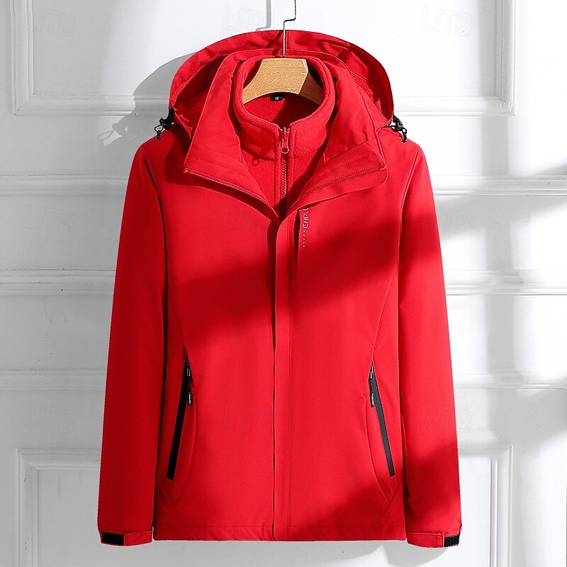 Women's Softshell Jacket Hiking Jacket Winter Outdoor Thermal Warm Fleece Lining Windproof Water Resistant 3-in-1 Jacket Fleece Jackets Windbreaker Jacket Traveling Black Ivory Pink Red Purple2