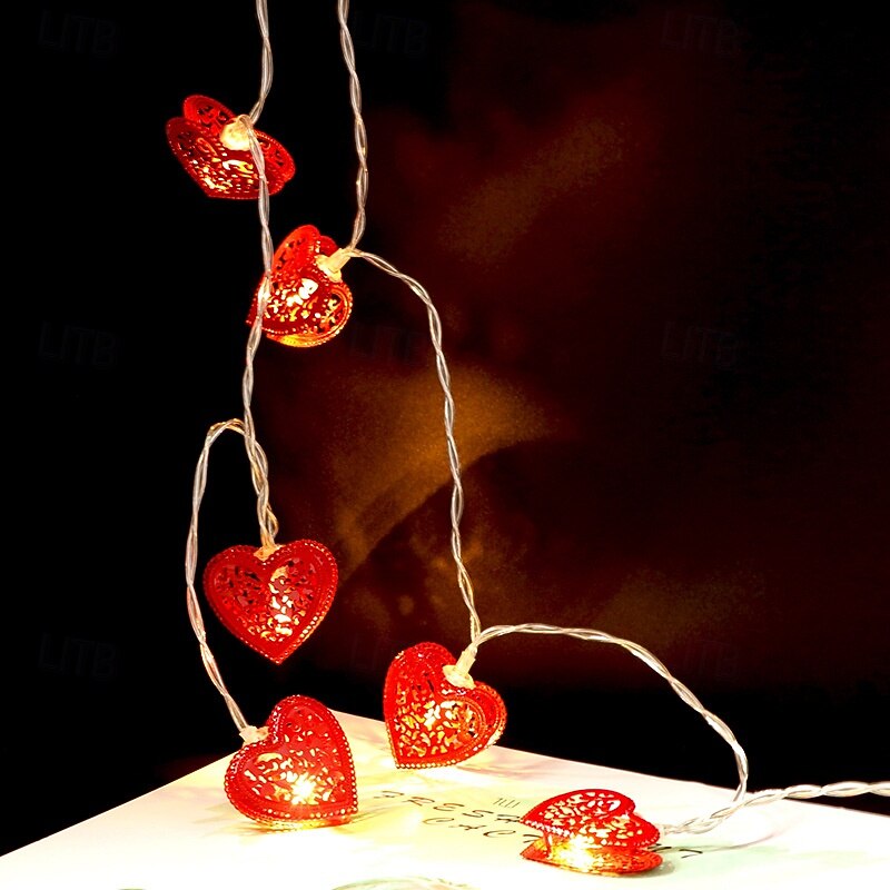 Elegant Wedding Reception Party 1pc 1.65M-10Leds Valentine's Day Iron Love String   Lights Wedding Proposal Festival Indoor Atmosphere Decoration Light String AA Battery Powered3
