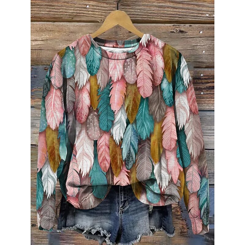 Women's Pullover Casual Graphic Dailywear Casual Crew Neck Print Long Sleeve Pink Fall Winter