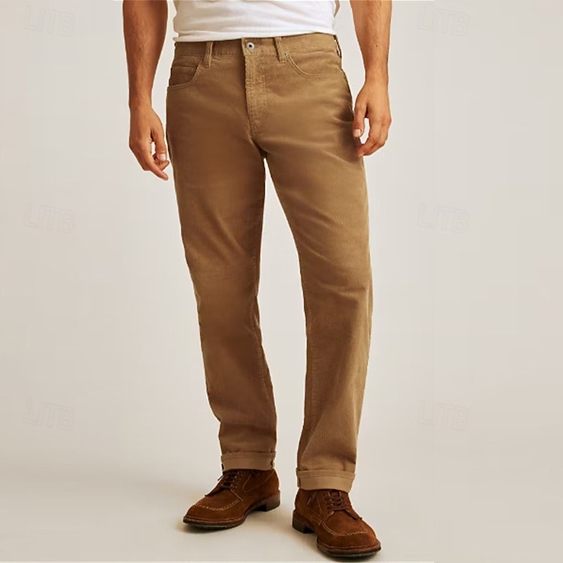 Men's Dress Pants Corduroy Pants Trousers Suit Pants Pocket Plain Comfort Soft Full Length Outdoor Business Daily Fashion Streetwear ArmyGreen White