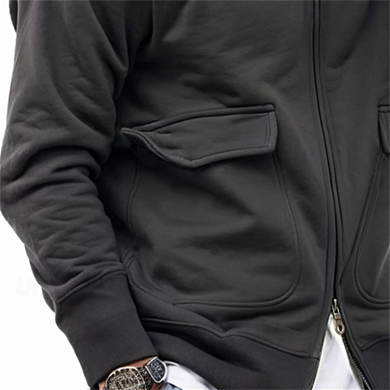 Men's Hoodie Full Zip Hoodie Tactical Hoodie Black Navy Blue Khaki Gray Hooded Plain Tactical Sports & Outdoor Daily Streetwear Cool Casual Winter Spring &  Fall Clothing Apparel Hoodies Sweatshirts3
