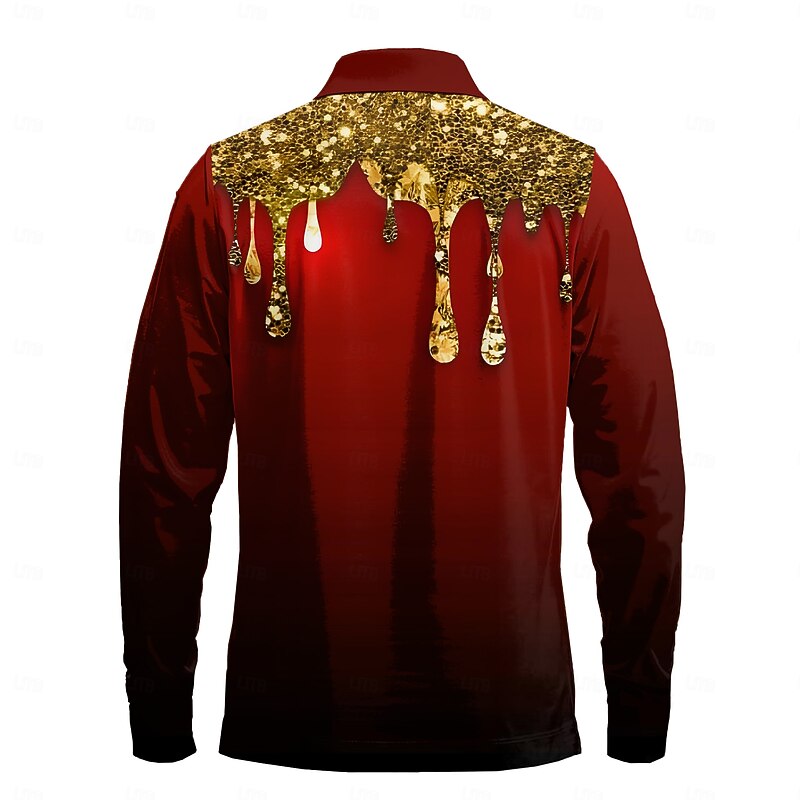Men's Metal Finish 3D Digital Print Polo Shirts Golf Shirt Long Sleeve Polo Shirts Collared Shirts Casual Party Evening Wear Dailywear Outdoor clothing Buttons 3D Print Spring Fall Winter Red Blue4