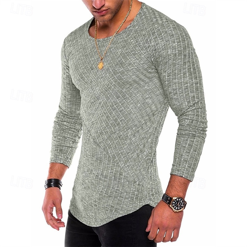 Men's T Shirt Tee Tee Top Long Sleeve Shirt Long Sleeve Crew Neck Spring &  Fall Plain Fashion Designer Basic Jacquard Vacation Street Going out Blue Purple Green Top Tee for Men3