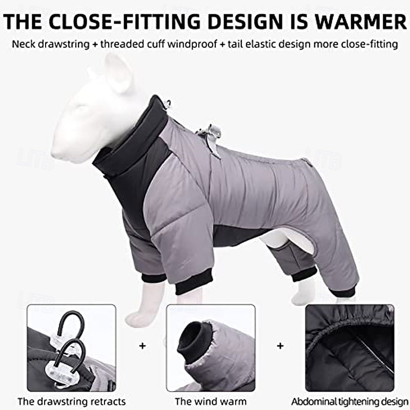 Winter Dog Coat with Leg D-Ring Waterproof Reflective Costume Puppy Dog Jacket Outfits Windproof Snowsuit Warm Cotton Lined Winter Clothes for Small Medium Dogs Apparel4
