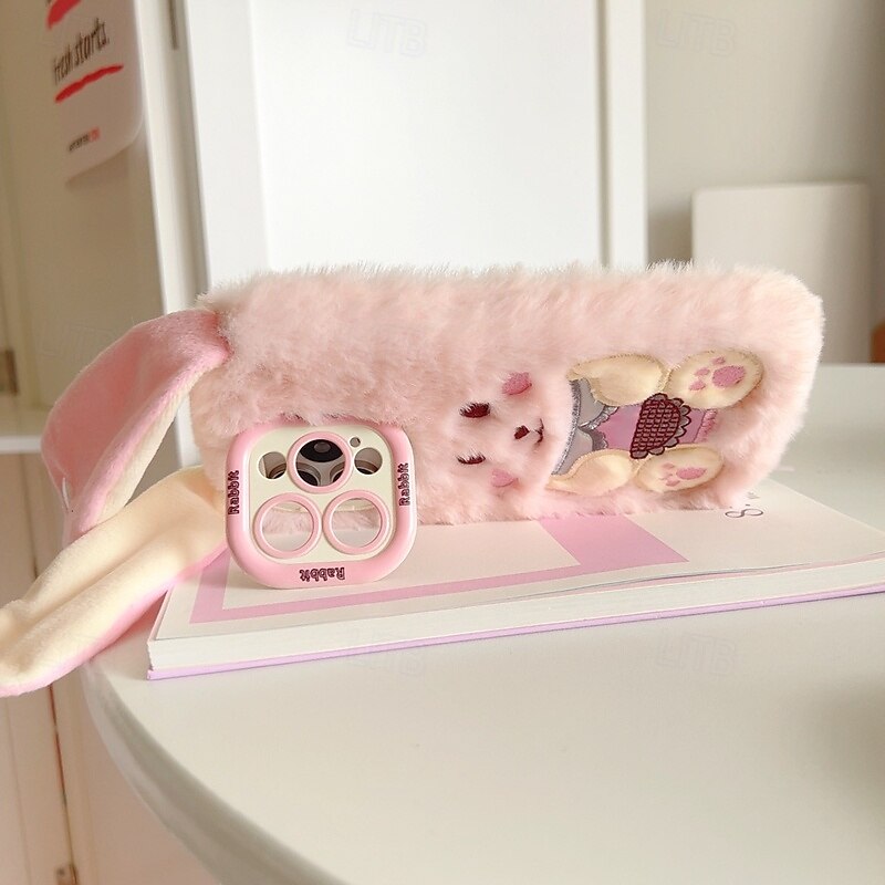 Phone Case For iPhone 16 15 14 Pro Max Plus 13 12 11 Pro Max Back Cover with Stand Holder with Wrist Strap Shockproof Retro Plush4