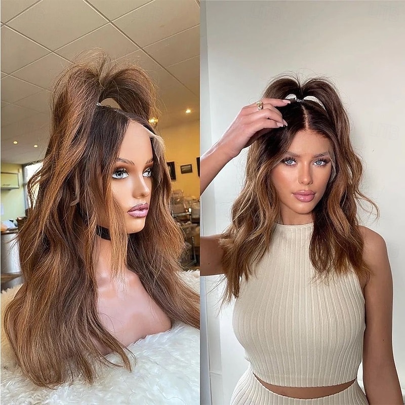 Remy Human Hair 13x4 Lace Front Wig Short Bob Peruvian Hair Natural Wave Brown Multi-color Wig 130% 150% Density with Baby Hair Ombre Hair Highlighted / Balayage Hair Glueless For Women Long Human