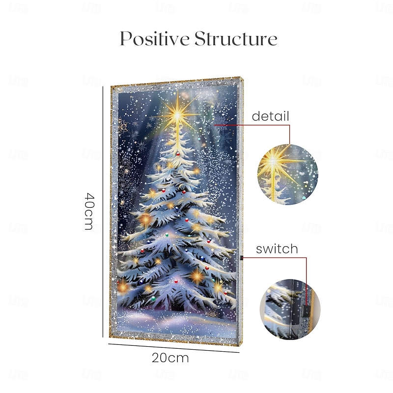 Christmas Tree LED Canvas Wall Art LED Lighted Up Wall Decor 2AA Battery Operated Lighted Canvas Print LED Light Kitchen Bedroom or Home Decor Winter Snow4