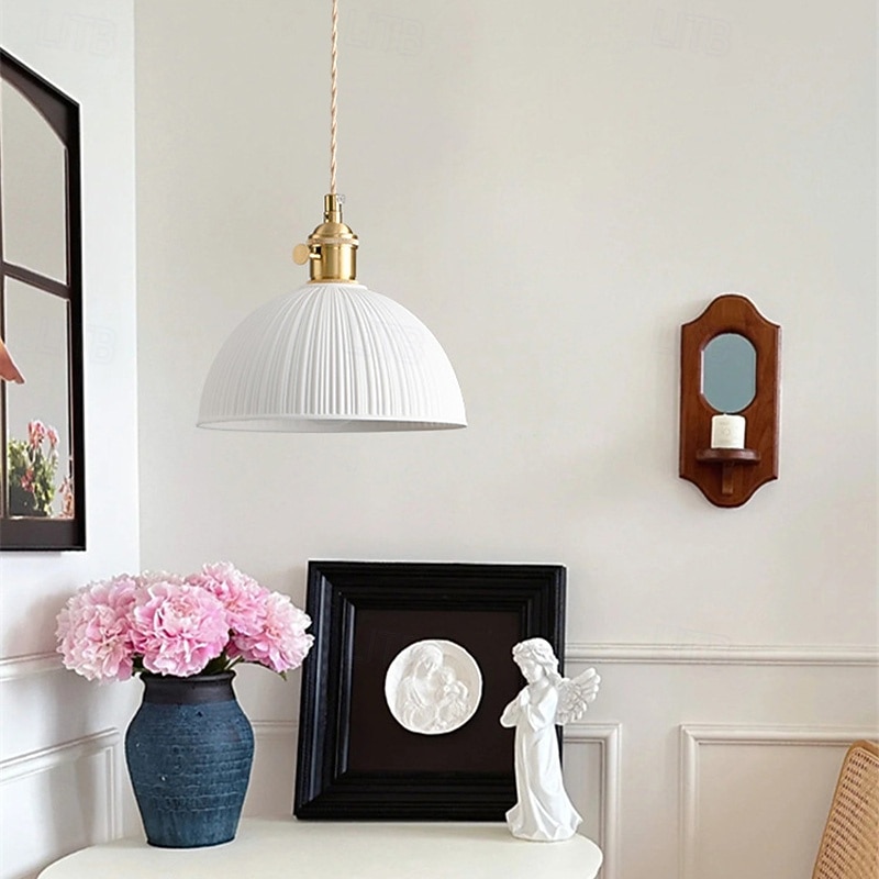 Mid-Century Modern Pendant Hanging Lights Milky Glass Pendant Light Brushed Brass Chandelier Rustic Dome Small Pendant Lamp 19cm 85-265V2