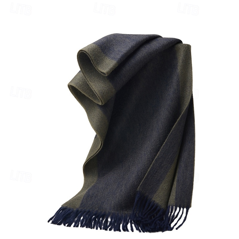 Men's 100% Wool Rectangle Scarf School Christmas Outdoor Red Navy Blue Scarf3