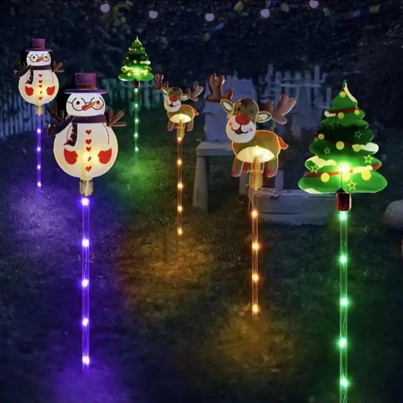 6PCS Solar Holiday Garden Stake Lights Snowman Santa and Reindeer Lawn Lights Outdoor Waterproof Decoration Christmas Yard Walkway Pathway Landscape Lights3