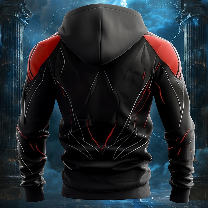 Men's Cartoon Muscle Hoodies Fashion Cool Long Sleeve Hooded Vacation Going out Gym Red Drawstring Fall Winter Designer2