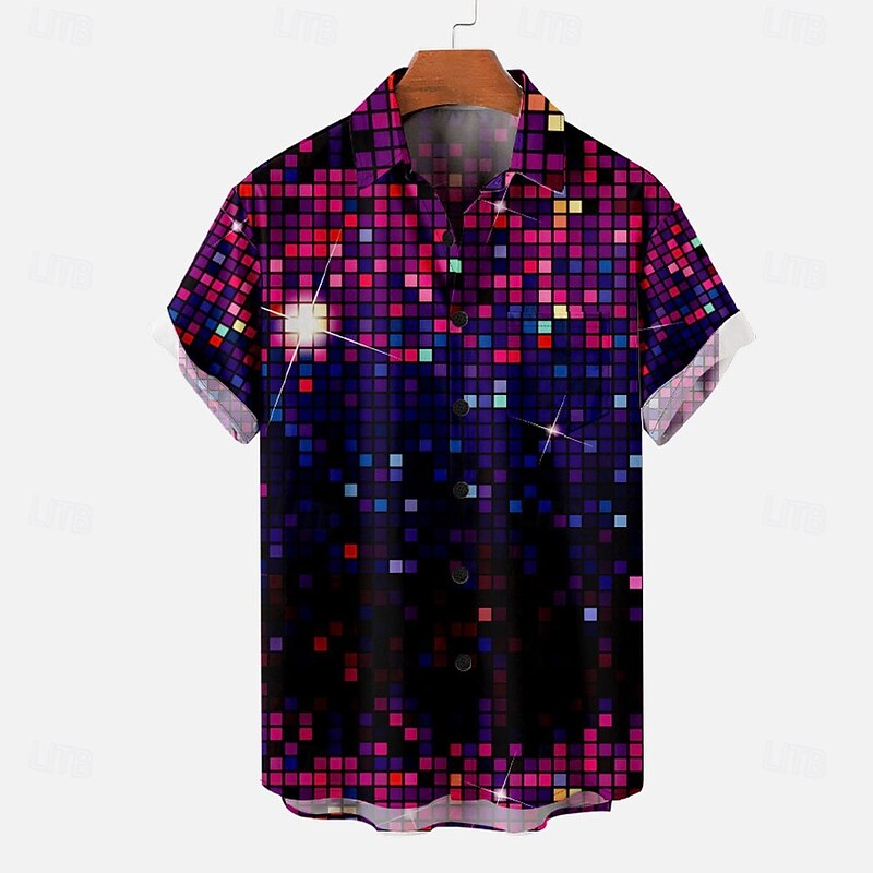 Men's Multi Color Summer Hawaiian Shirt Bowling Shirt Button Up Shirt Short Sleeve Hawaiian Casual Vacation Daily Summer Turndown Button Up 3D Print Red Purple4