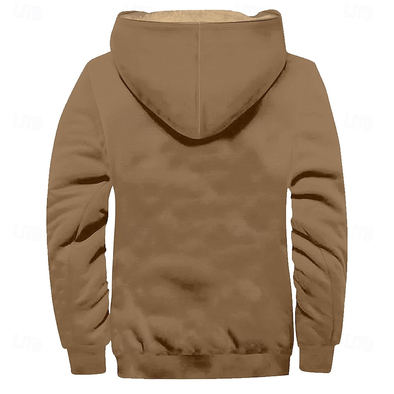 Men's Solid Color Cowboy Fleece Hoodies Fashion Cool Long Sleeve Hooded Holiday Streetwear Brown Khaki Zipper Pocket Fall Winter Designer3