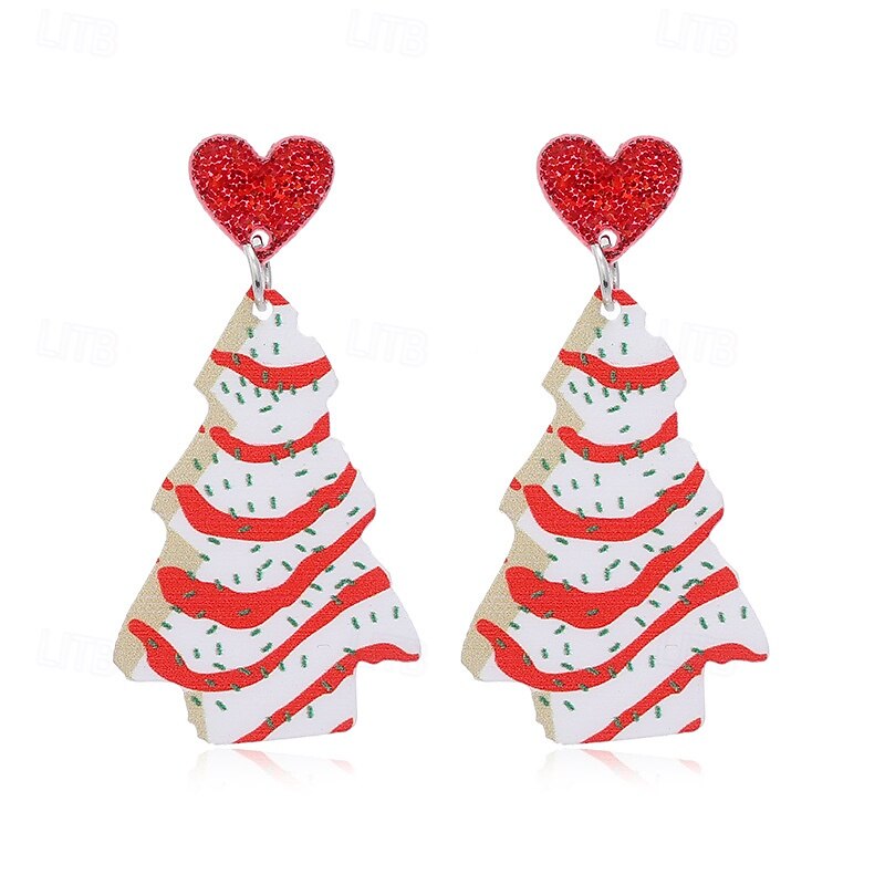 Women's Acrylic Christmas Tree Dangle Earrings with Gold Star - Festive and Fun for the Holiday Season3