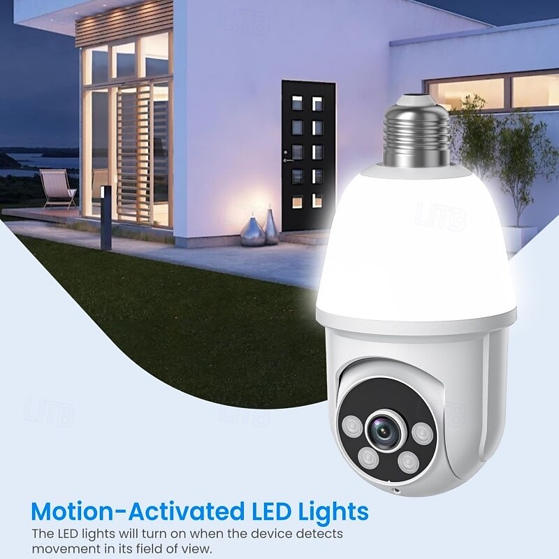 1080P Light Bulb Security Camera with Motion Detection and Alarm 2.4GHz WiFi Only Two-Way Talk Color Night Vision Human Detection for Indoor/Outdoor Home Security (with LED Bulb)2