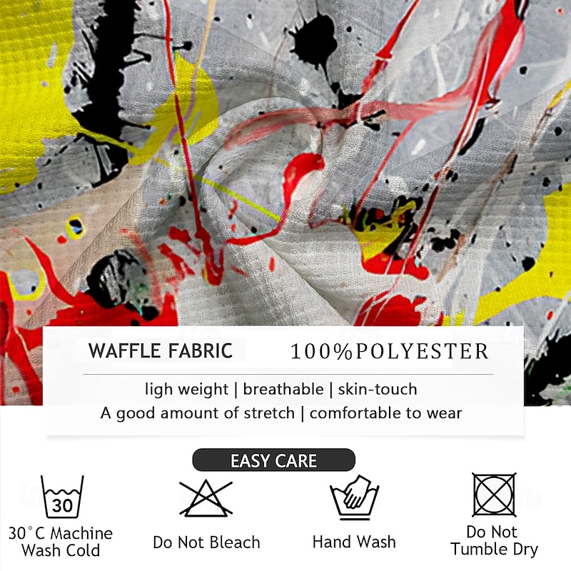 Men's Splash Ink Waffle Polo Shirts Golf Shirt Long Sleeve Polo Shirts Collared Shirts Casual Street Dailywear Athleisure Buttons 3D Print Spring Fall Winter Gray3