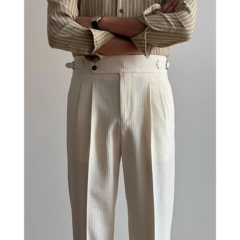 Men's Waffle Graduation Dress Pants Naples Trousers Trousers Buttons Pocket Solid Colored Comfort Formal Party Work Fashion Classic Style Black White Micro-elastic3