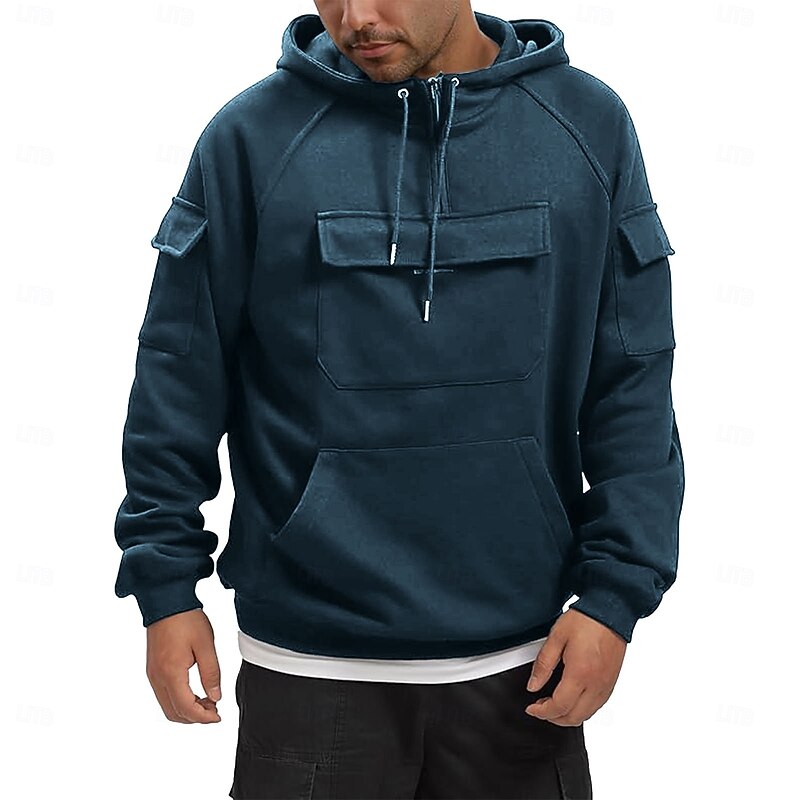 Men's Hoodie Quarter Zip Hoodie Black Army Green Blue Khaki Dark Gray Hooded Plain Pocket Sports & Outdoor Daily Holiday Streetwear Basic Casual Spring &  Fall Clothing Apparel Hoodies Sweatshirts4