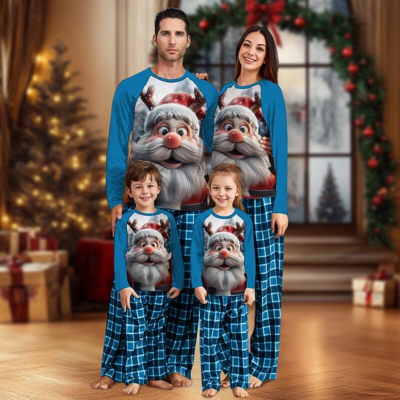 Santa Claus Family Christmas Pajamas Nightwear Men's Women's Boys' Girls' Family Matching Outfits Sweet Plaid Pattern Adults Kid's Christmas New Year Christmas Eve Christmas Vacation Home Wear Top2