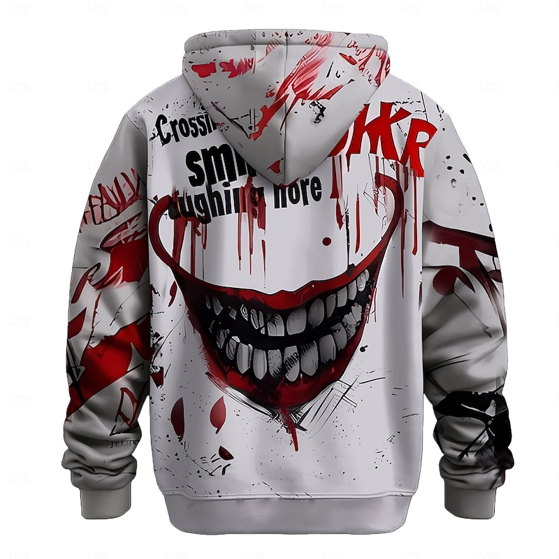 Men's Creepy Clown Joker Clown Hoodies Sweatshirt Fashion Cool Long Sleeve Crew Neck Party Holiday Streetwear White Drawstring Fall Winter Designer3