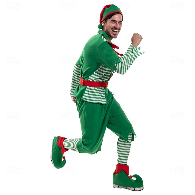 Elf Outfits Men's Christmas Cosplay Costume Adults Christmas New Year Christmas Eve Christmas Top Pants Shoes Hat2