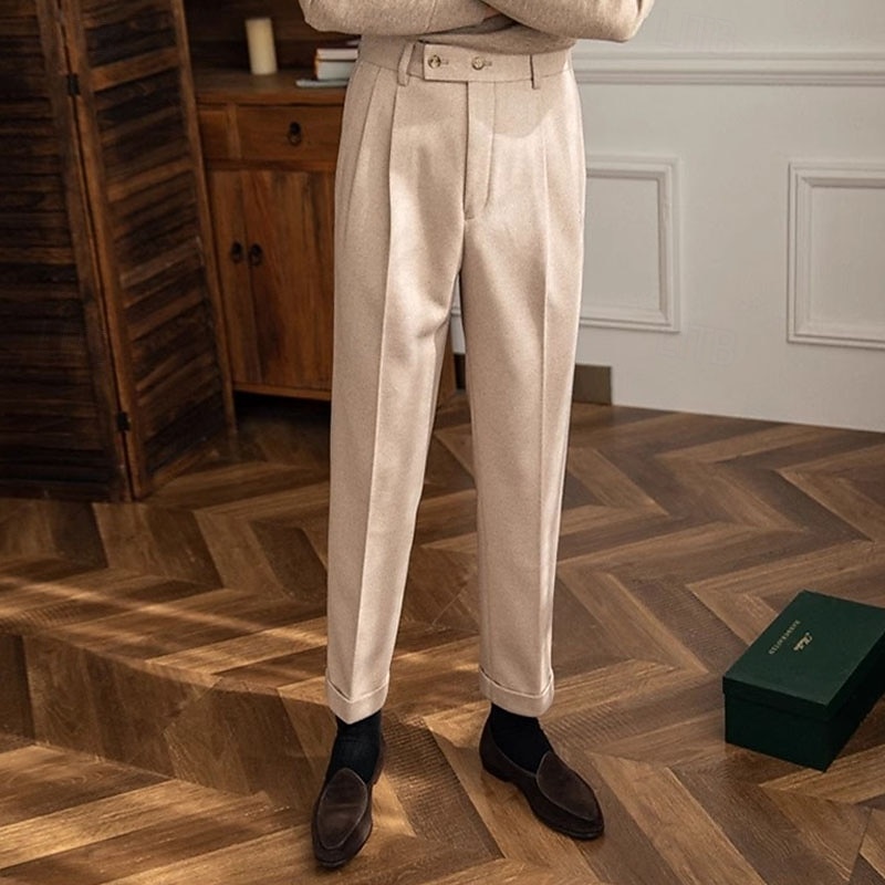 Men's Dress Pants Naples Trousers Trousers Chinos Buttons Pocket Solid Colored Comfort Formal Party Work Fashion Classic Style Dark Gray Apricot Micro-elastic2