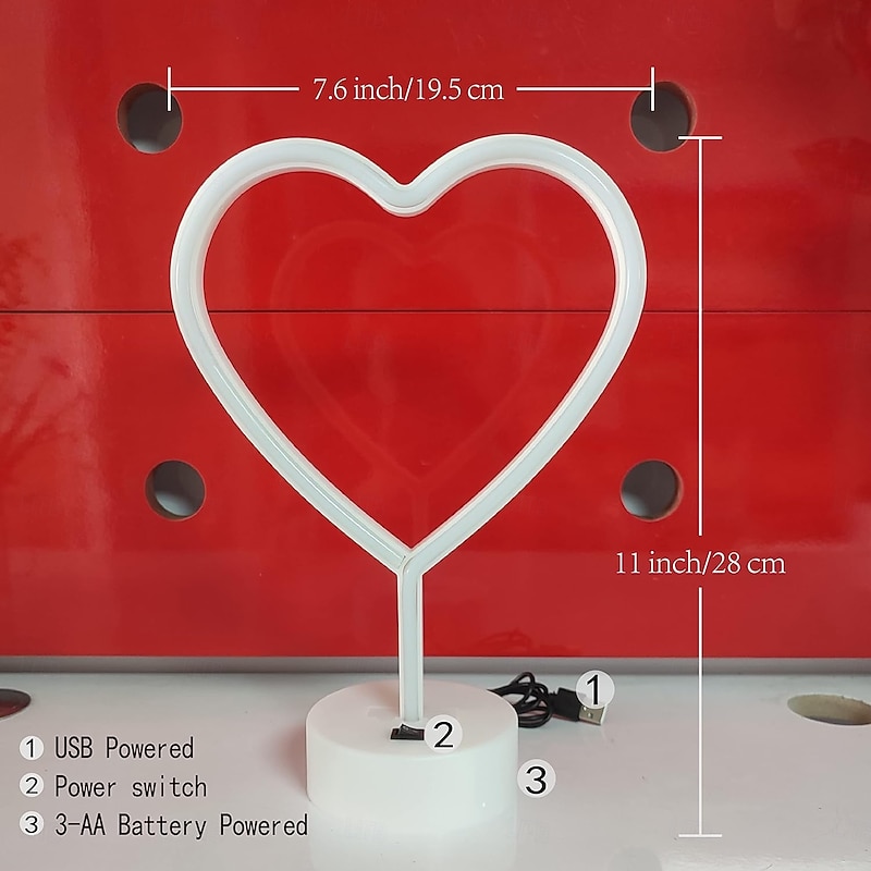 LED Heart Neon Sign Night Light, Pink Heart Shape Decor with Holder Base, Perfect for Christmas, Birthday, Kids Room, Living Room, Wedding, & Party Decor4