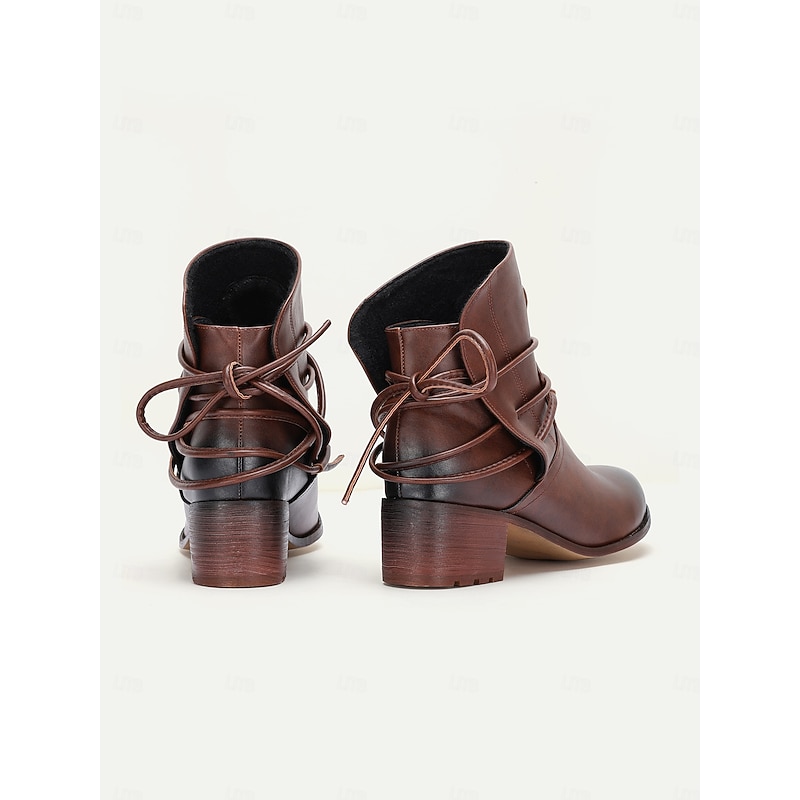 Women's Brown Western Ankle Boots with Wrap-Around Lace & Stacked Heel - Rustic Vintage Style for Casual Wear & Festivals4
