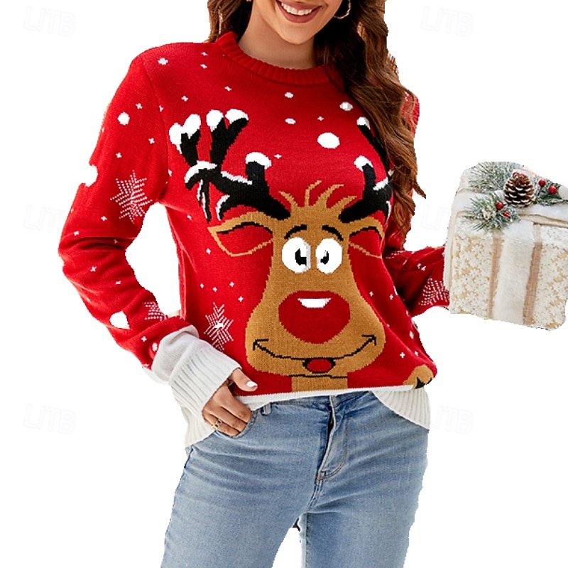 Reindeer Ugly Christmas Sweater Pullover Jumper Women's Christmas Novelty Funny Knitted Pattern Adults Christmas New Year Christmas Eve Christmas Top3