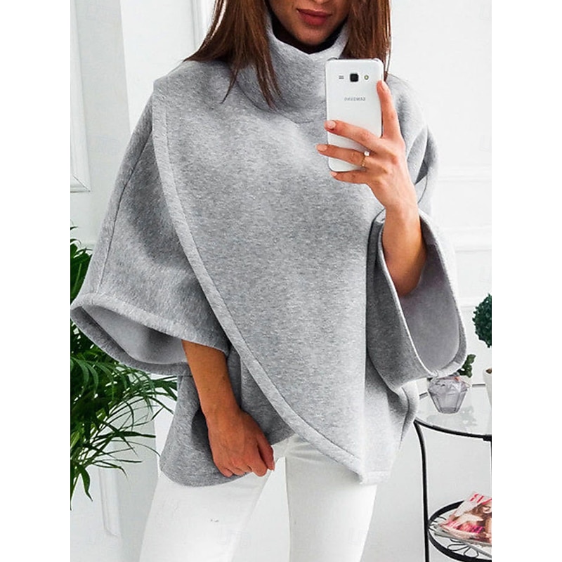 Women's Sweatshirt Casual Plain Street Dailywear Turtleneck Patchwork Long Sleeve Gray Fall Winter3