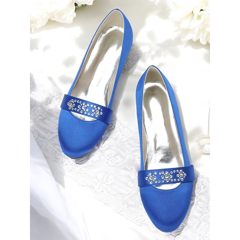 Women's Blue Satin Kitten Heels with Rhinestone Embellishment – Elegant Bridal Shoes for Weddings and Formal Occasions2